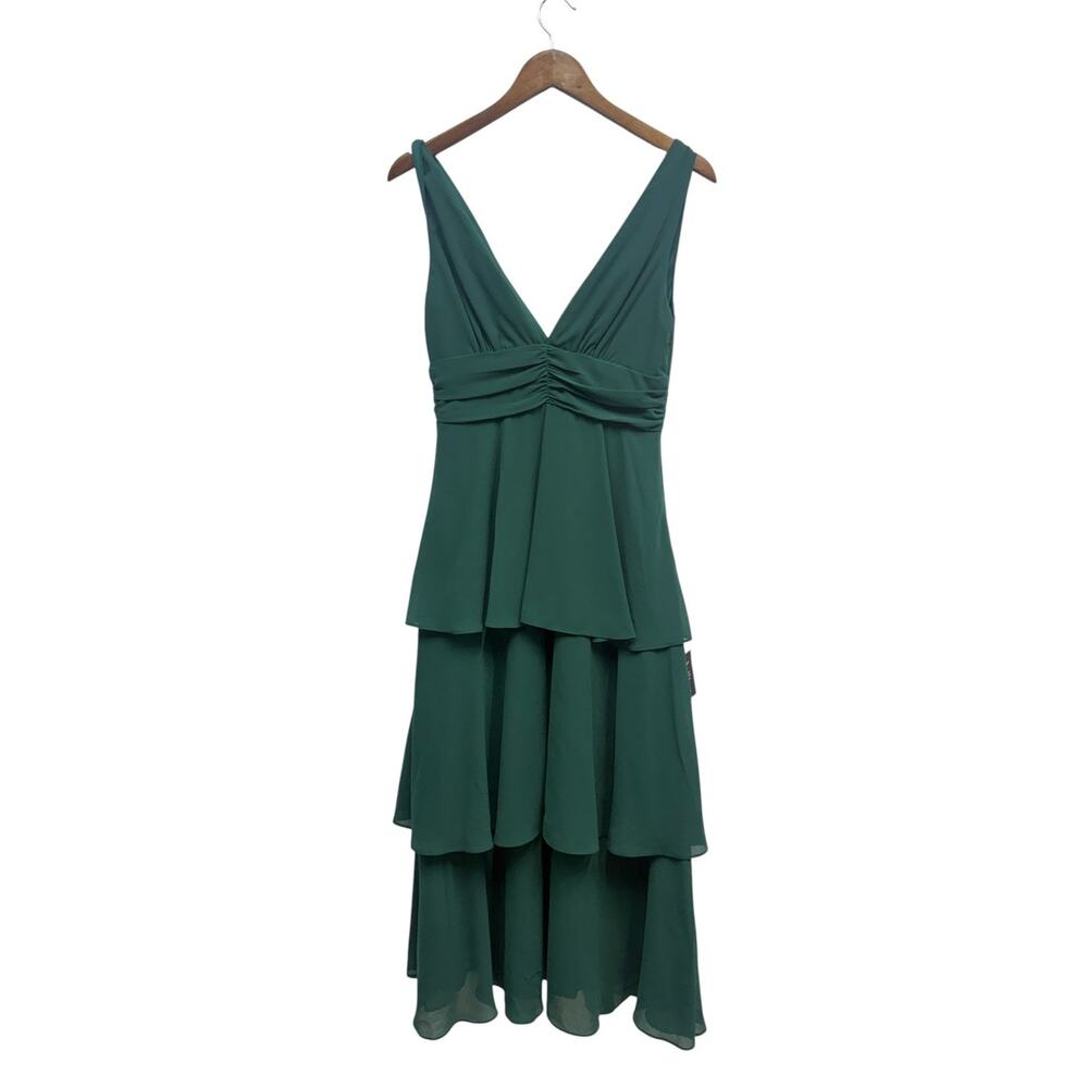 Lulus Celebration Time Emerald Green Sleeveless Tiered Midi Dress size Small